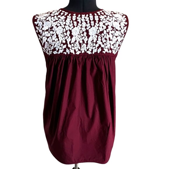 Boho Chic Maroon Sleeveless Embroidered Top With Floral White Detailing Medium S - Picture 2 of 8